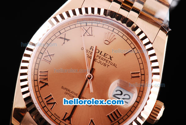Rolex Datejust Oyster Perpetual Automatic Full Rose Gold with Khaki Dial and Roman Marking-Small Calendar - Click Image to Close